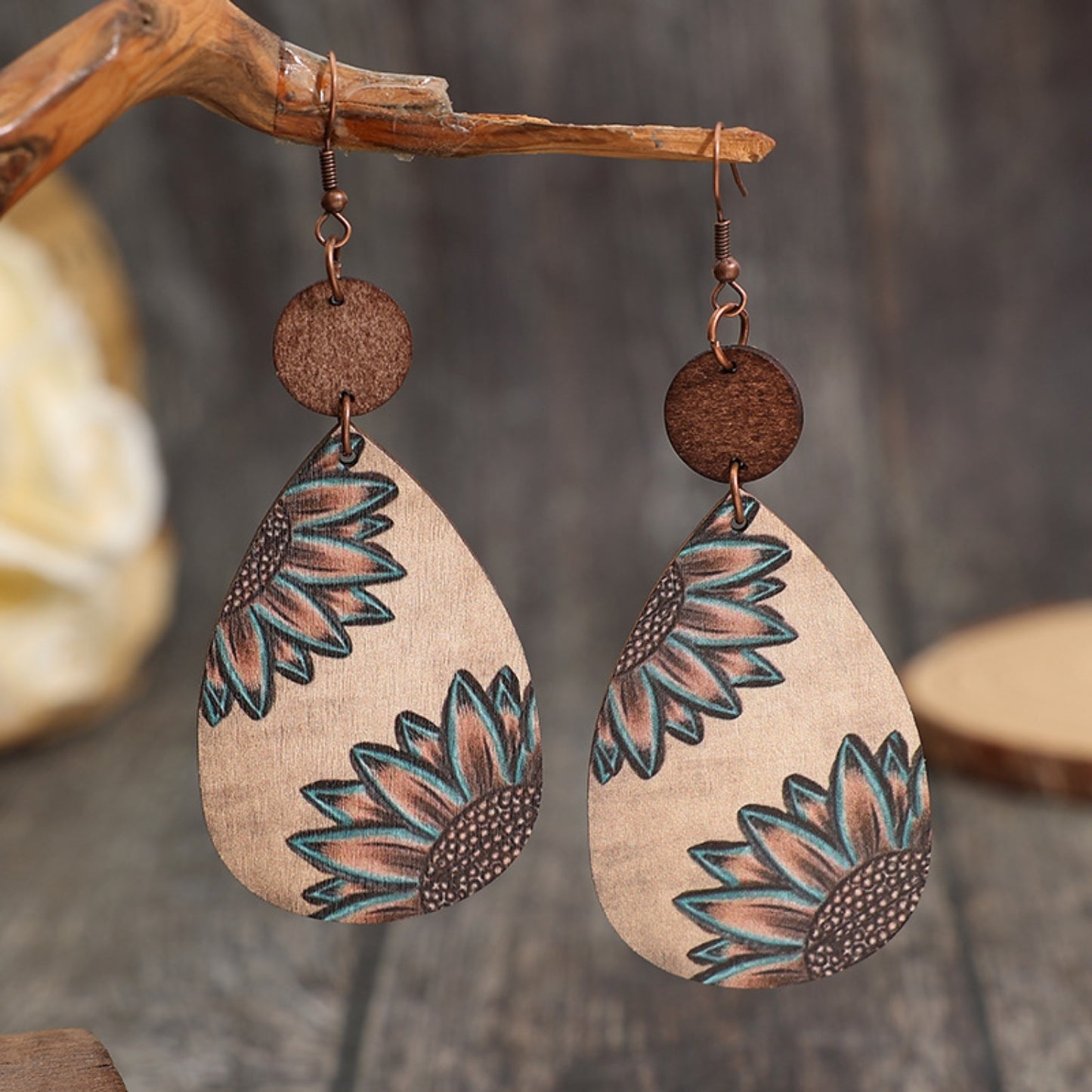 Wooden Fish Hook Dangle Earrings (Color Options)