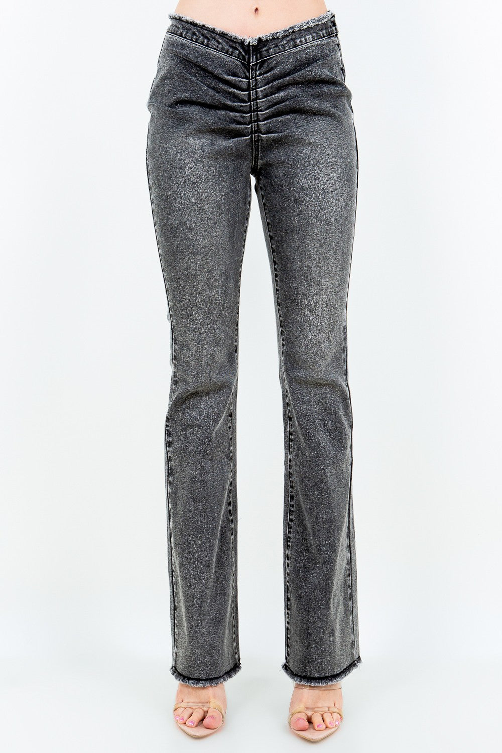 American Bazi V-Cut Ruched Flare Jeans