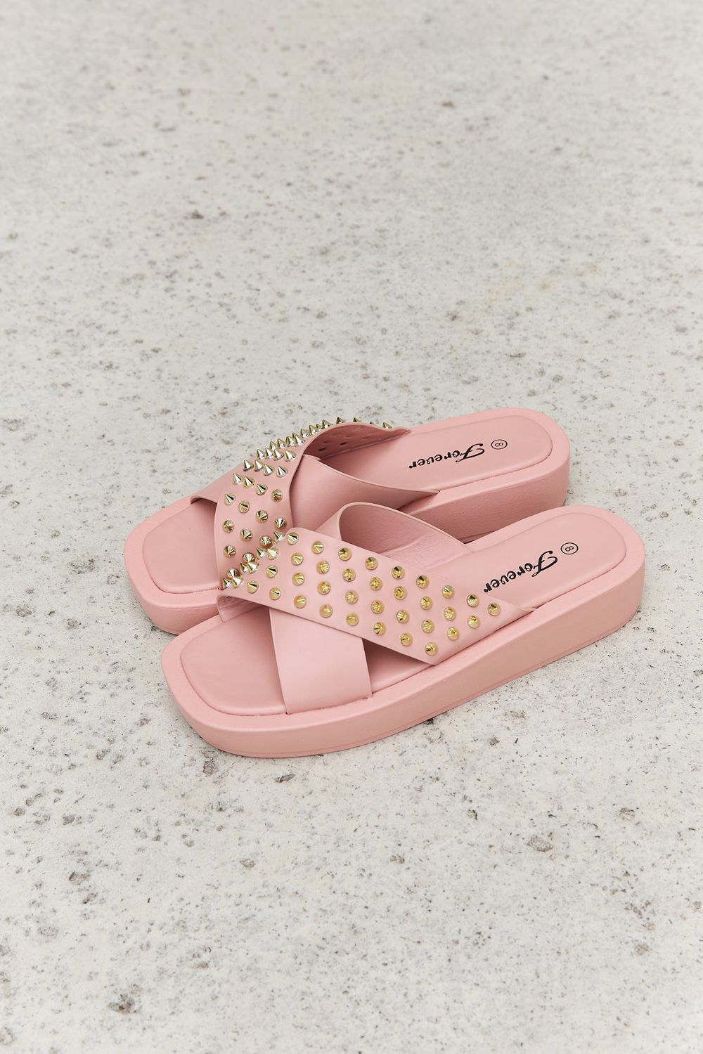 Forever Link Studded Cross Strap Sandals in Blush (6-8.5)