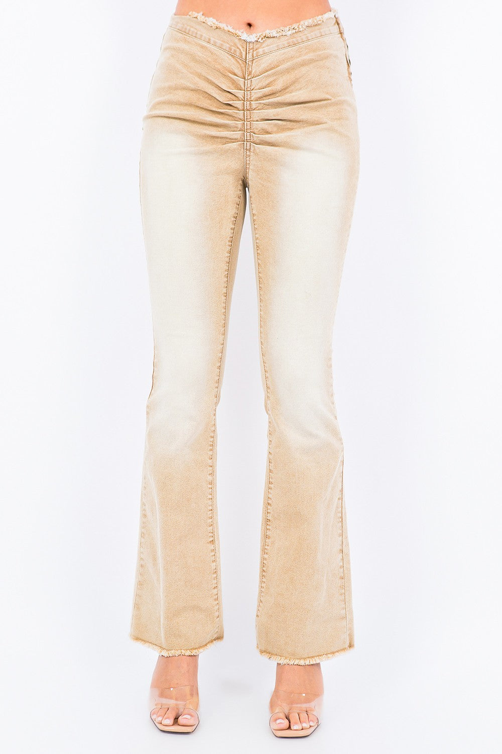 American Bazi V-Cut Ruched Flare Jeans