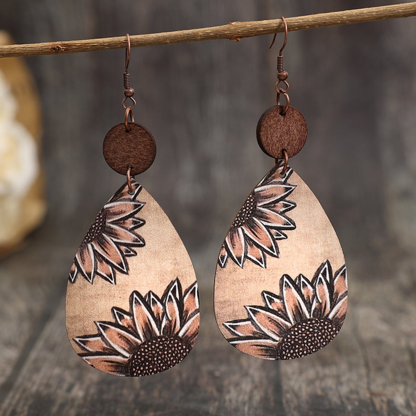 Wooden Fish Hook Dangle Earrings (Color Options)