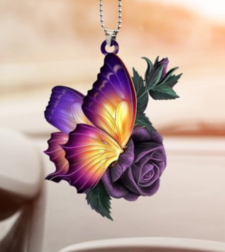 Orange & Purple Butterfly Ornament/Car Hanger