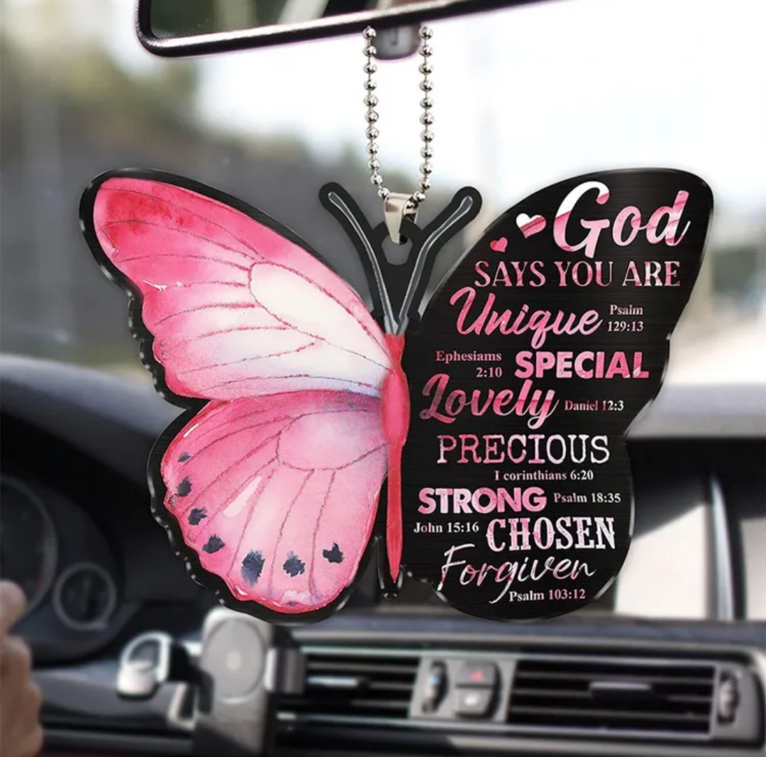 God Says You Are Pink Butterfly Ornament/Car Hanger