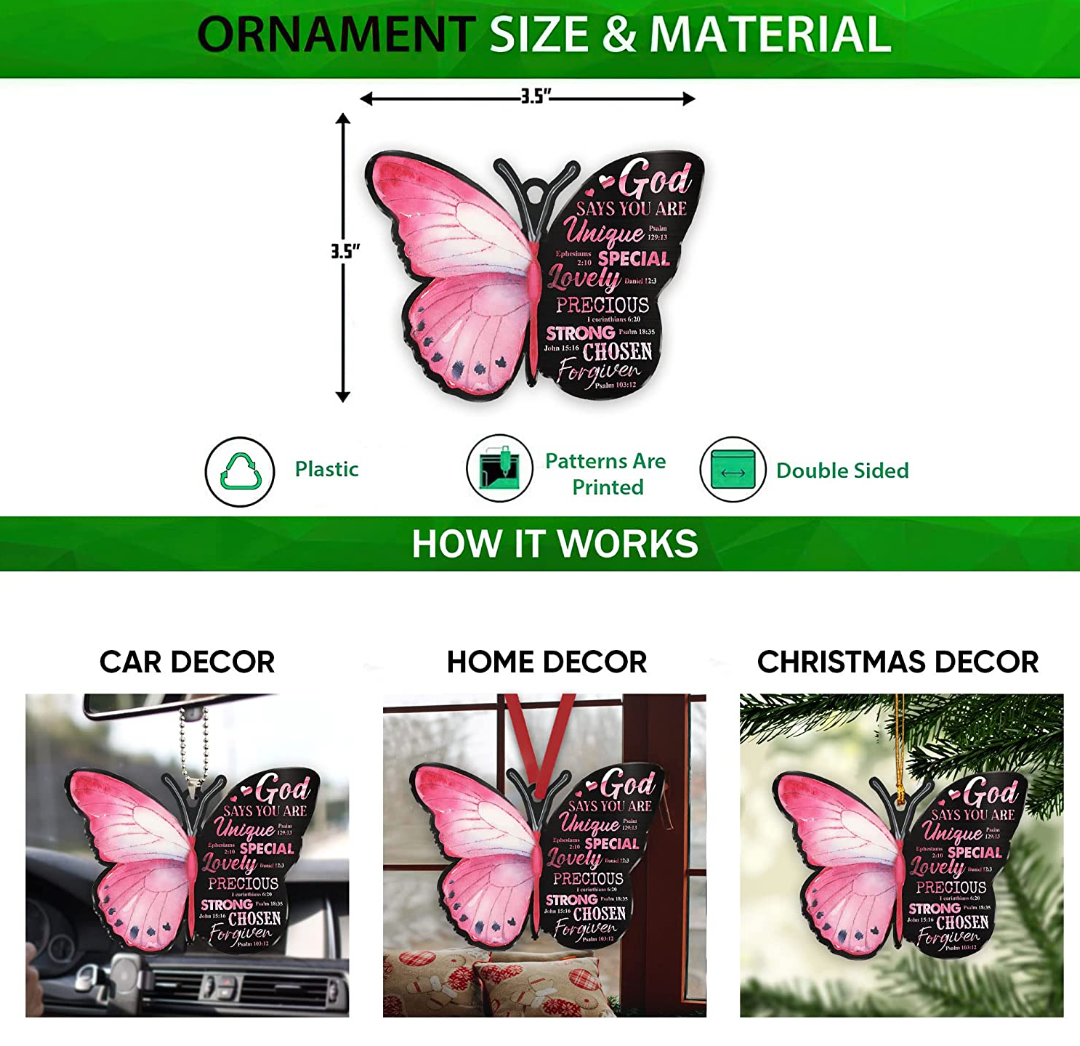 God Says You Are Pink Butterfly Ornament/Car Hanger