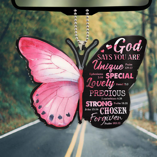 God Says You Are Pink Butterfly Ornament/Car Hanger