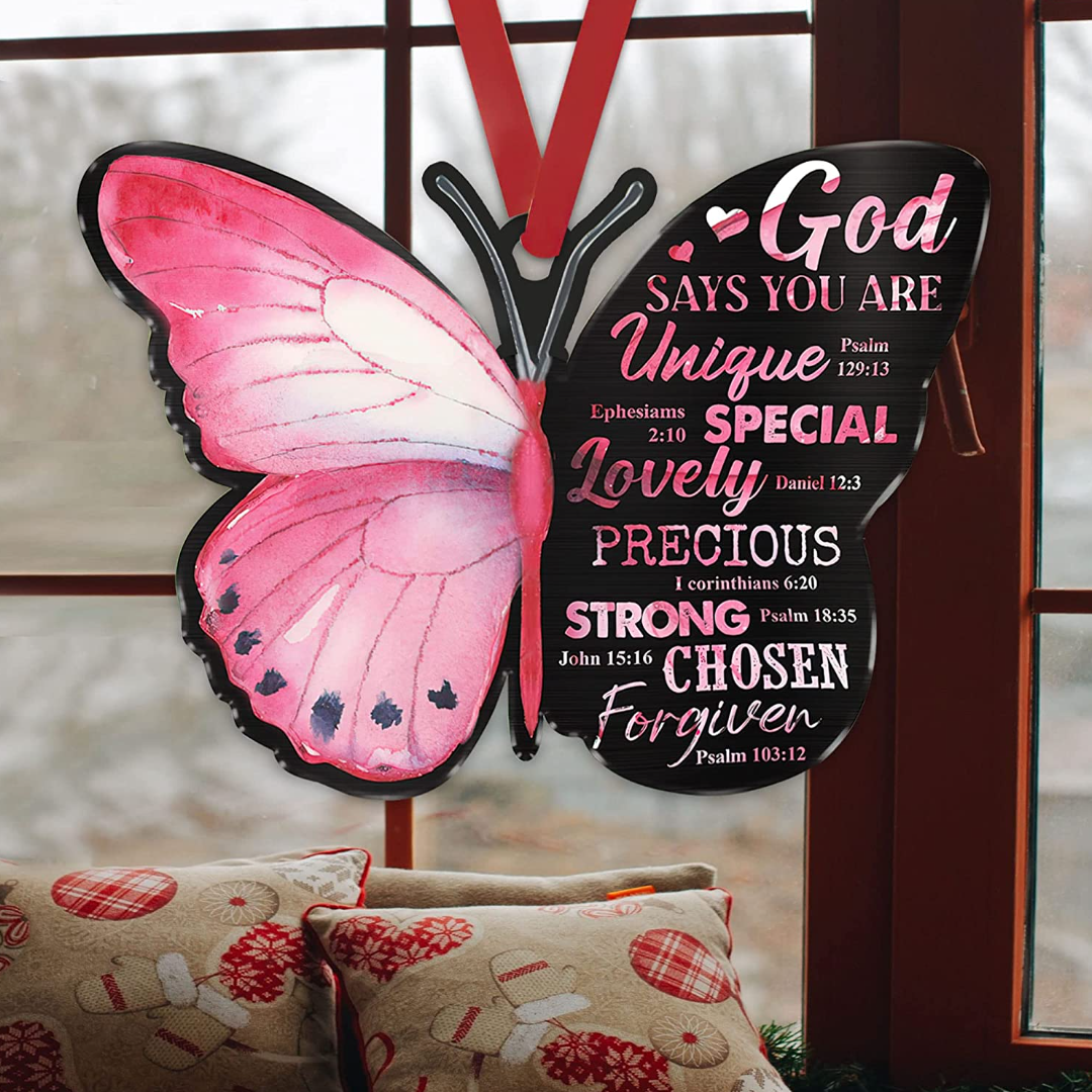 God Says You Are Pink Butterfly Ornament/Car Hanger