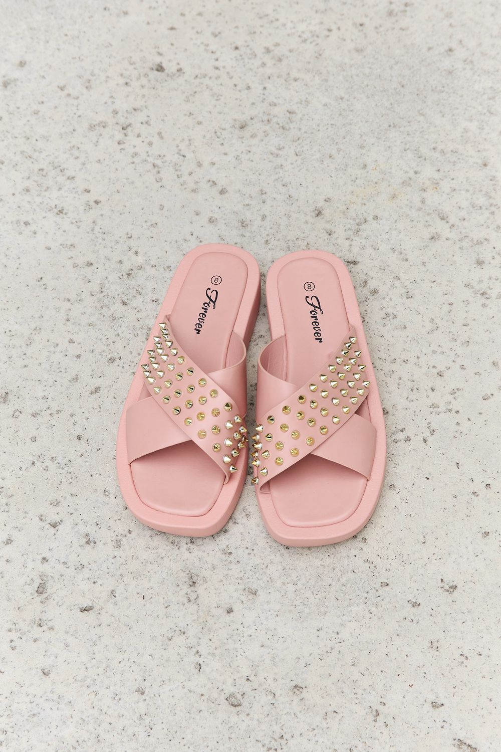 Forever Link Studded Cross Strap Sandals in Blush (6-8.5)