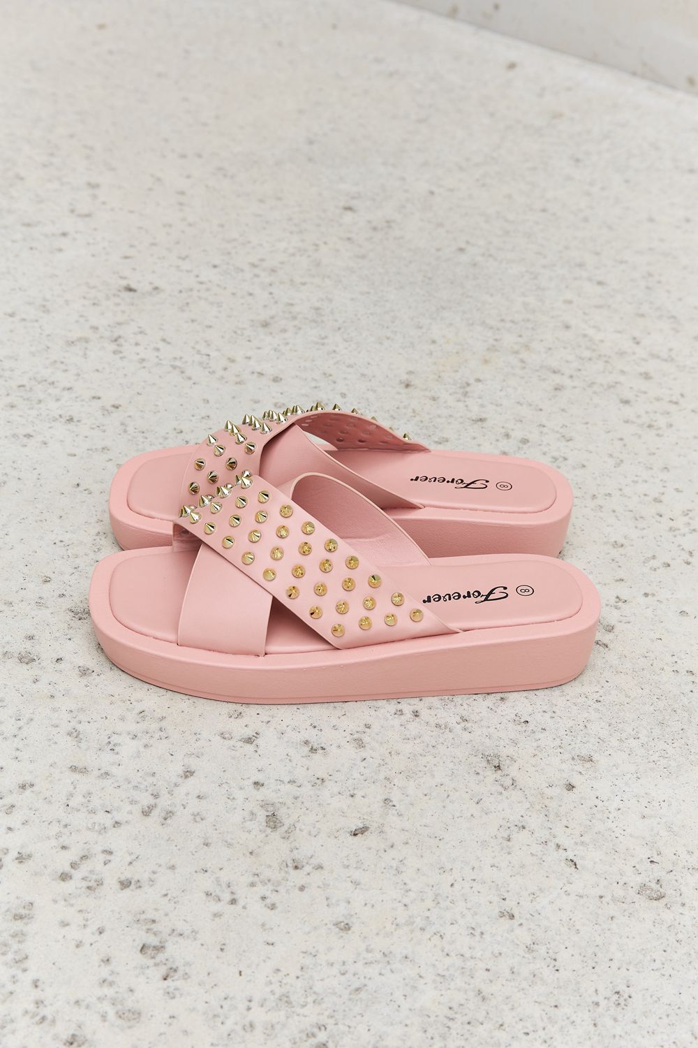 Forever Link Studded Cross Strap Sandals in Blush (6-8.5)