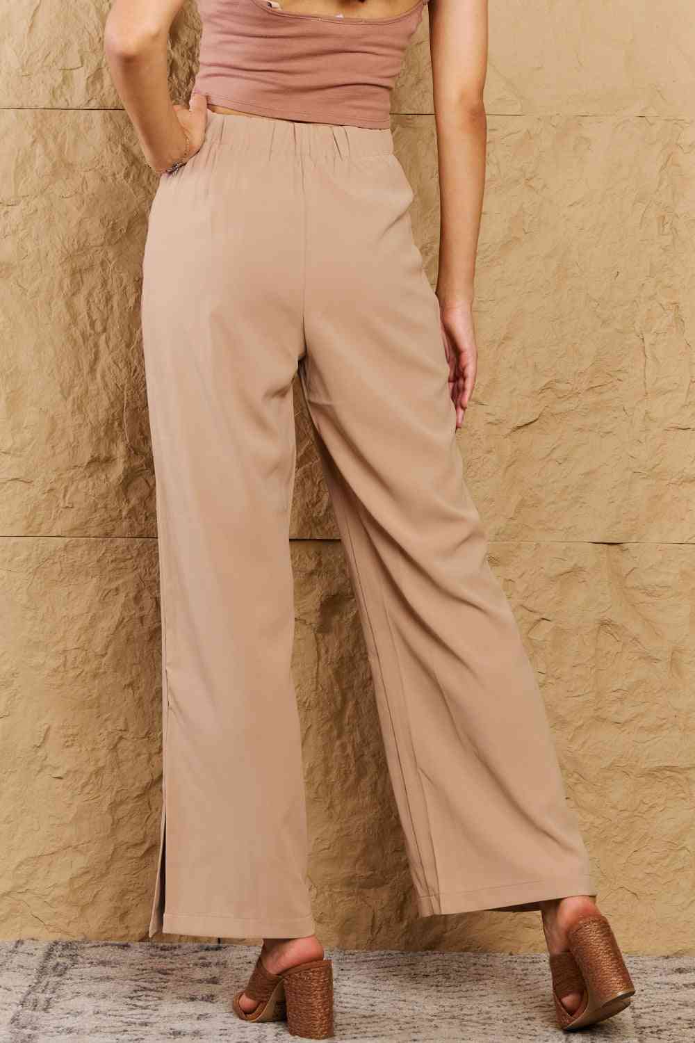 HYFVE Pretty Pleased High Waist Pintuck Straight Leg Pants in Camel (S or M)