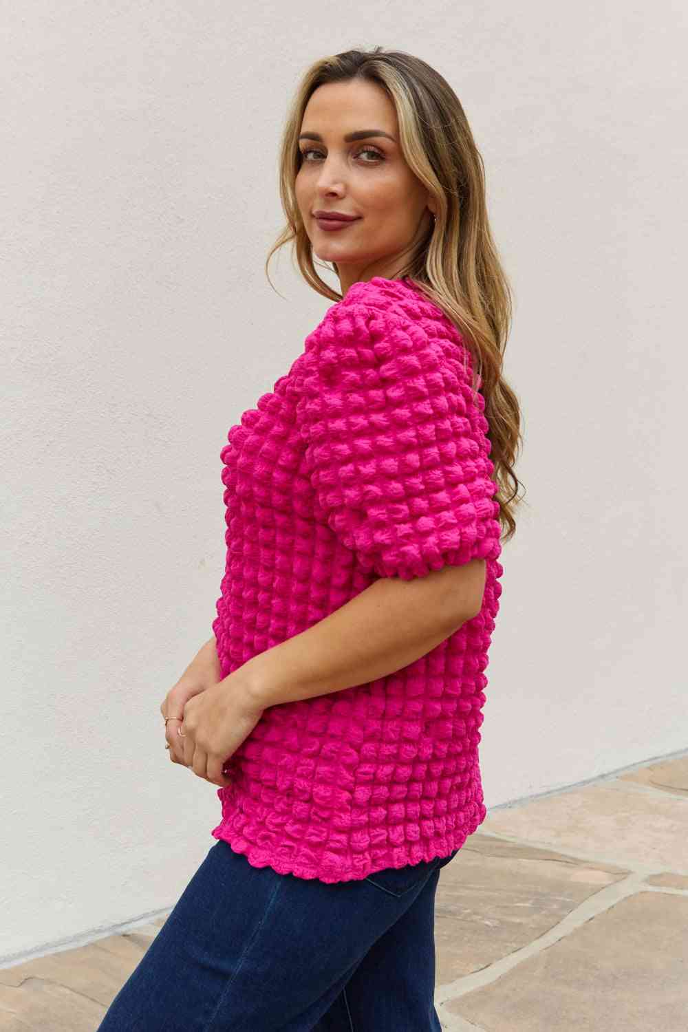 And The Why Bubble Textured Puff Sleeve Top (S, M, XL or 1X)