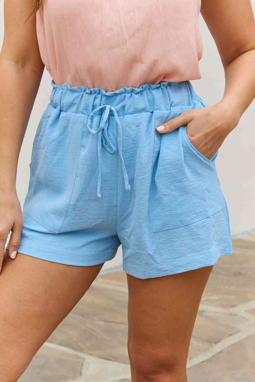 Culture Code High Waisted Paper bag Shorts in Blue Bell (M)