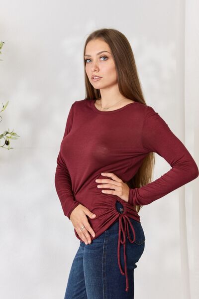 Culture Code Full Size Drawstring Round Neck Long Sleeve Top (M, L or 3X)