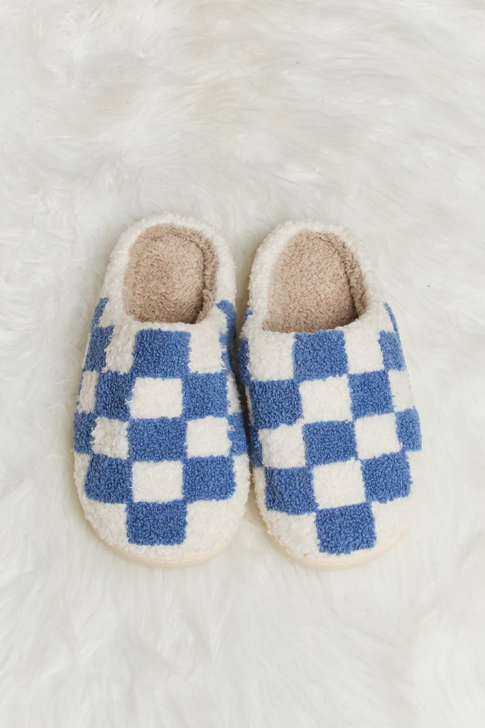 Melody Checkered Print Plush Slide Slippers (Color Options)