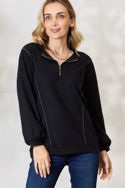 BiBi Half Zip Brushed Terry Long Sleeve Top (S, L or XL)