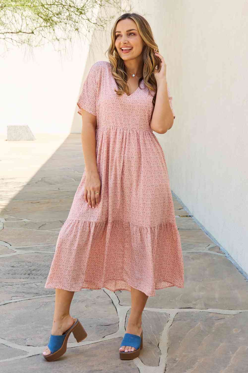 HEYSON Spring Baby Kimono Sleeve Midi Dress in Peach (S, M or L)