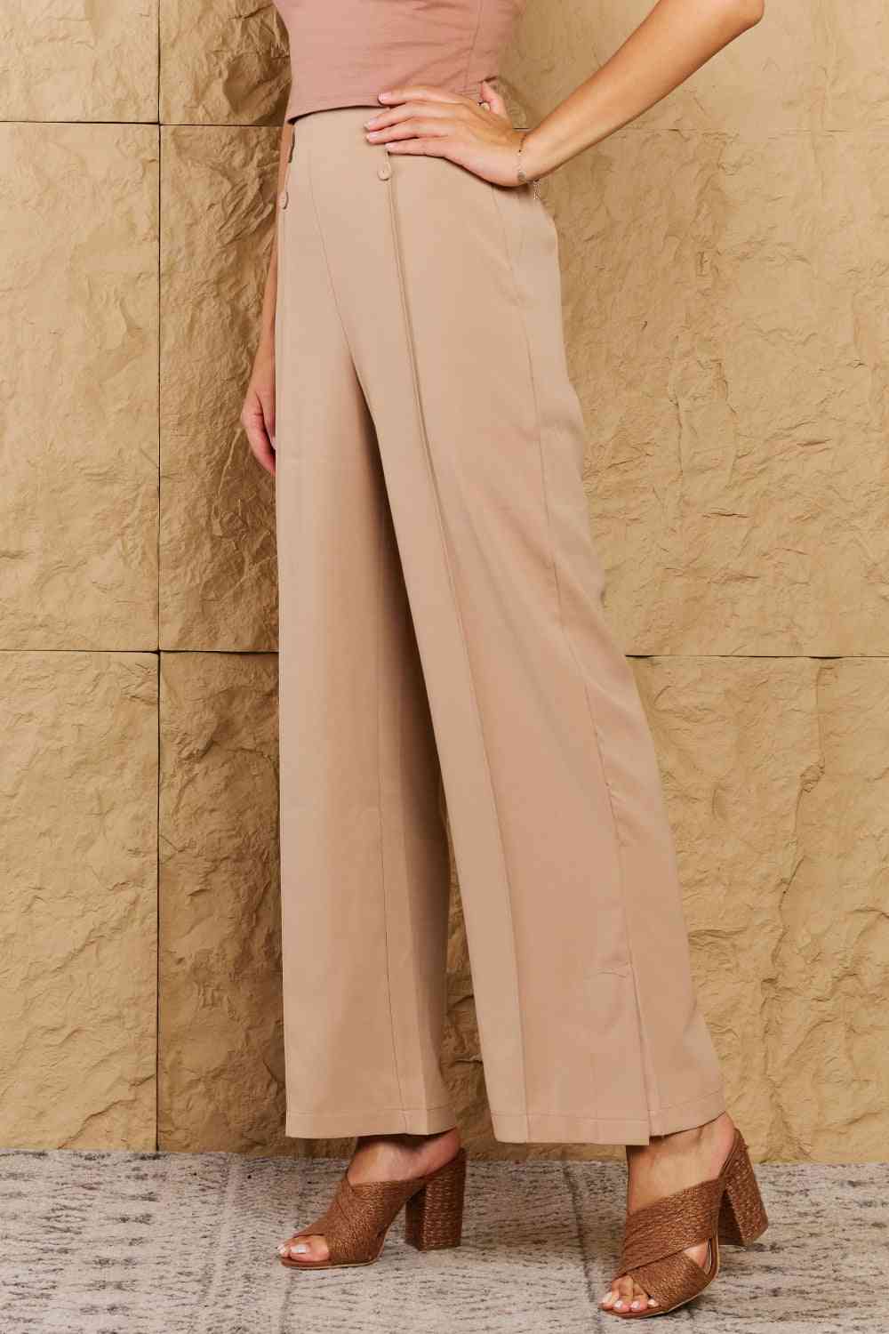 HYFVE Pretty Pleased High Waist Pintuck Straight Leg Pants in Camel (S or M)