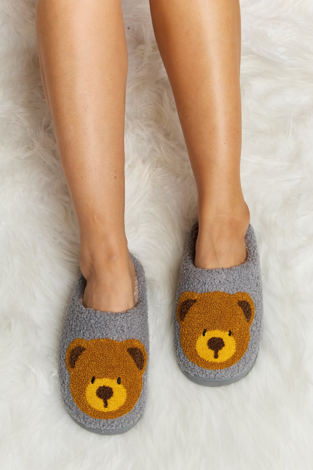 Melody Teddy Bear Print Plush Slide Slippers (Color Options)