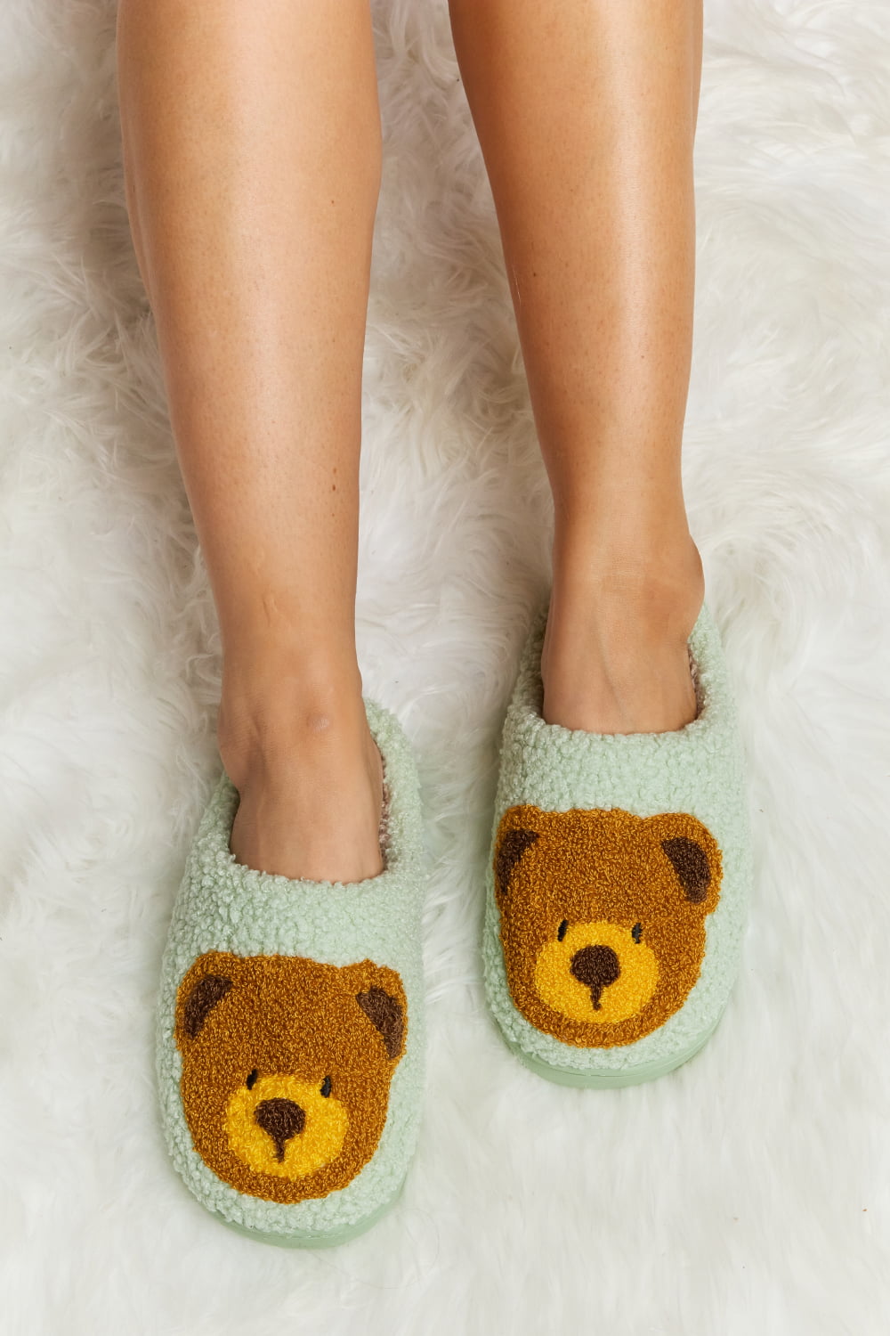 Melody Teddy Bear Print Plush Slide Slippers (Color Options)