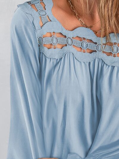 Cutout Square Neck Long Sleeve Blouse (Color Options)