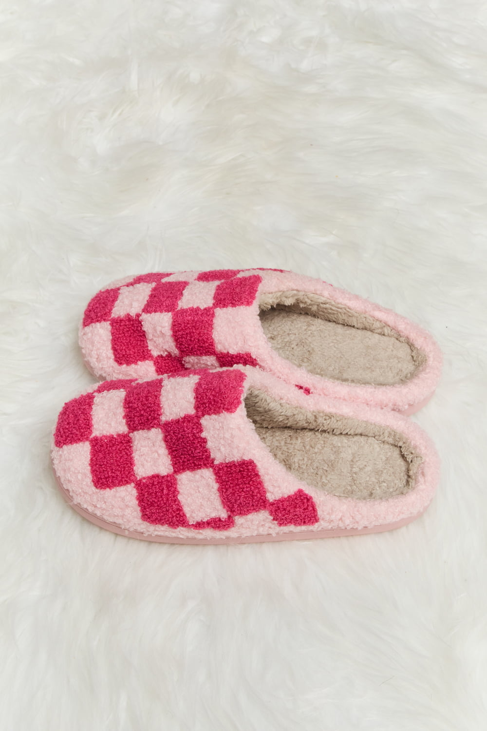 Melody Checkered Print Plush Slide Slippers (Color Options)