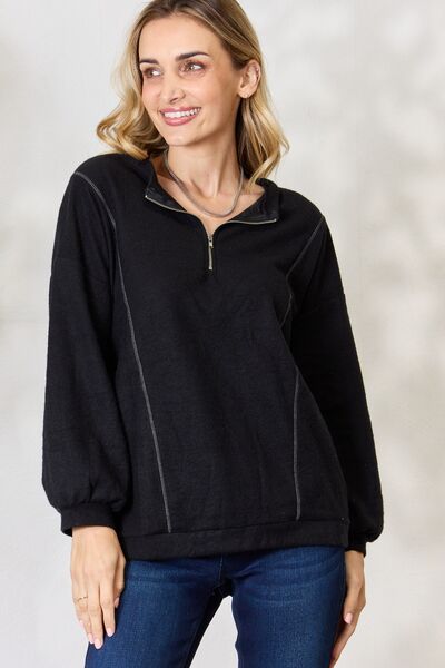 BiBi Half Zip Brushed Terry Long Sleeve Top (S, L or XL)