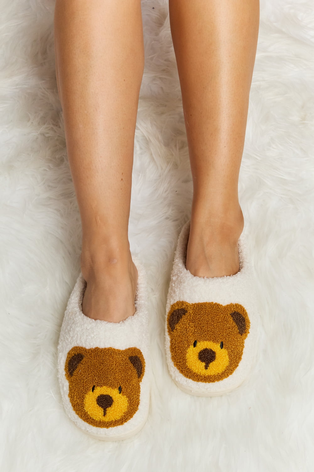 Melody Teddy Bear Print Plush Slide Slippers (Color Options)