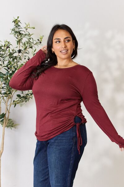 Culture Code Full Size Drawstring Round Neck Long Sleeve Top (M, L or 3X)