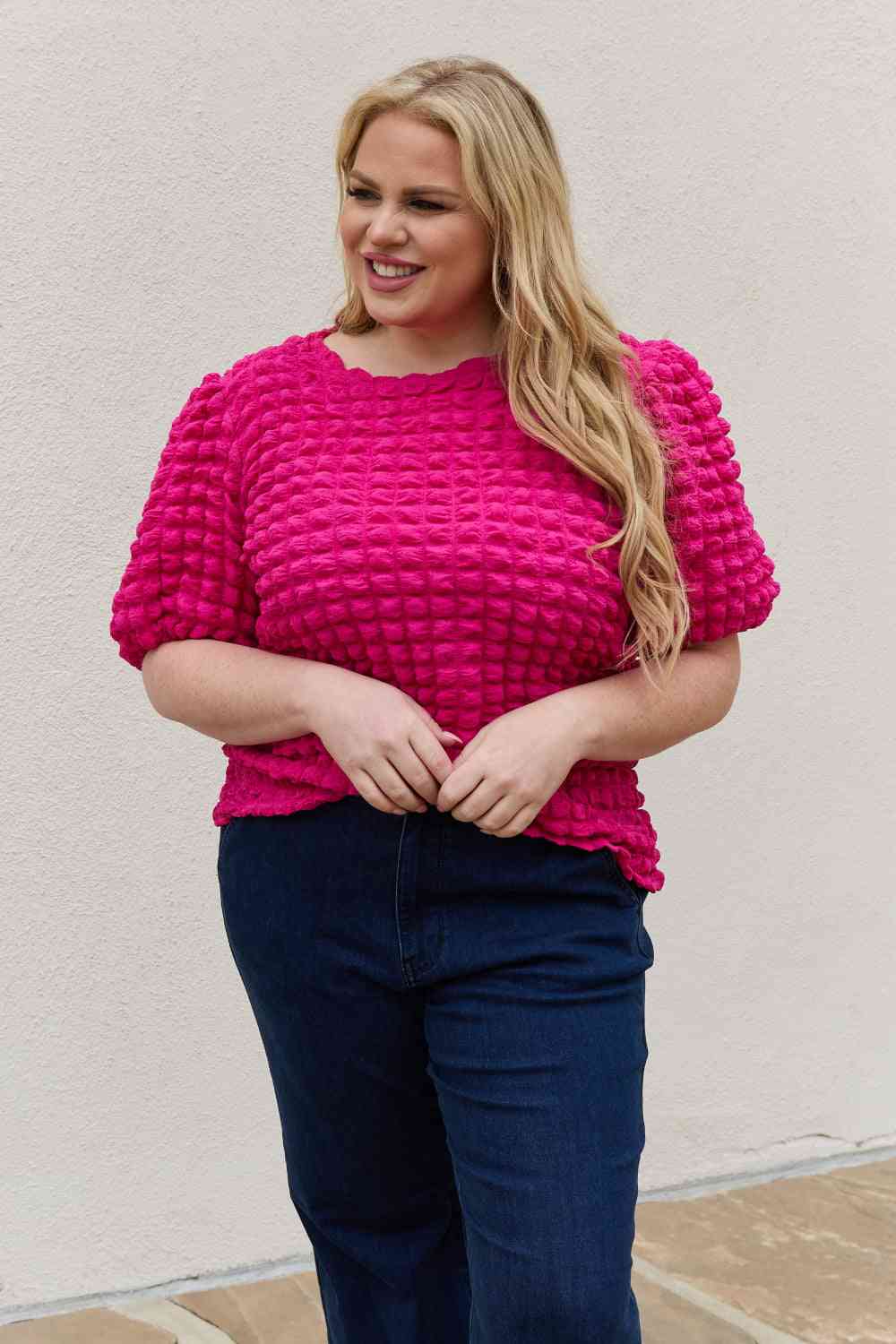 And The Why Bubble Textured Puff Sleeve Top (S, M, XL or 1X)