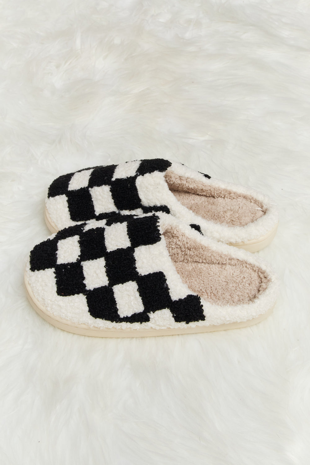 Melody Checkered Print Plush Slide Slippers (Color Options)