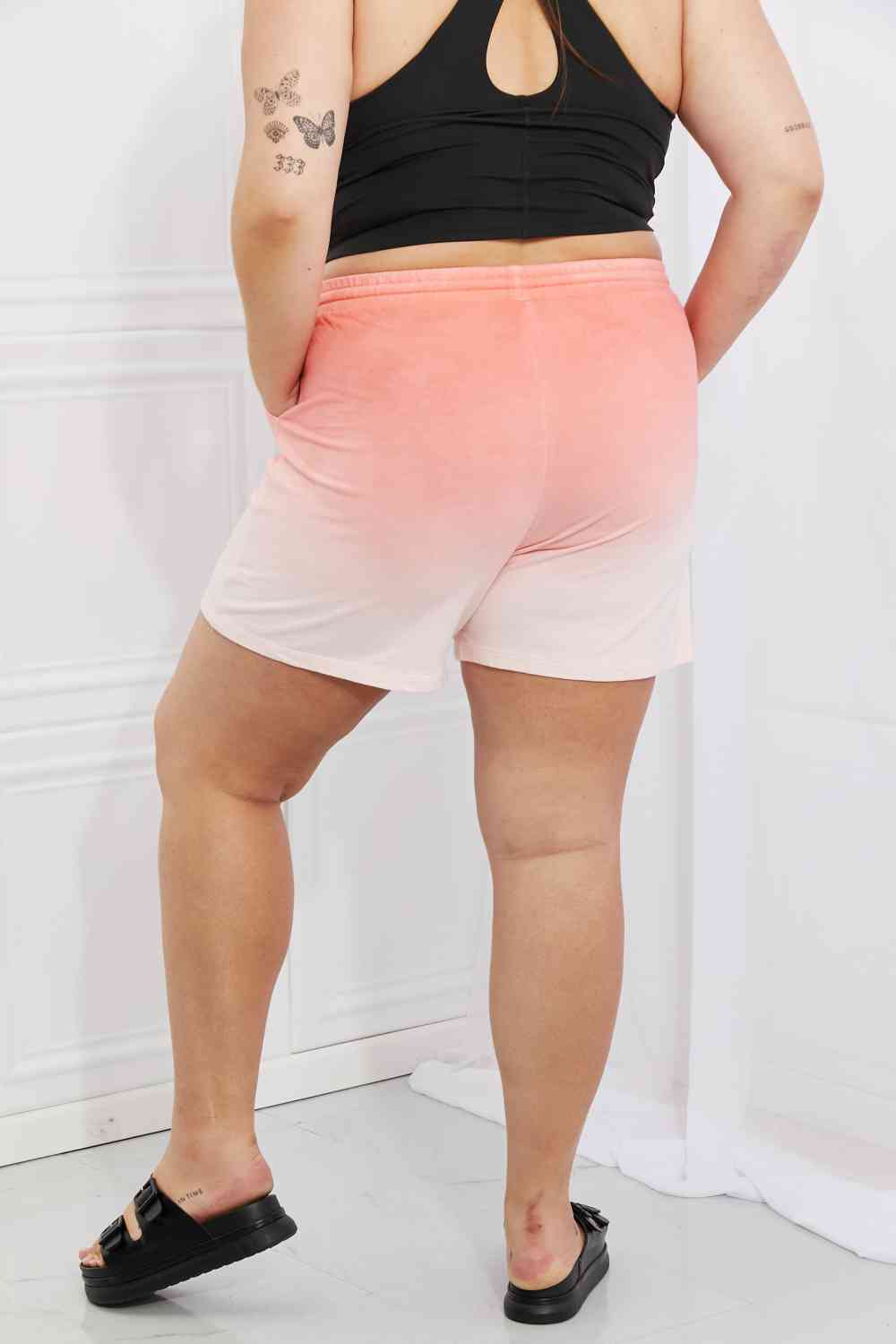 Zenana In The Zone Full Size Dip Dye High Waisted Shorts in Coral (XL, 1x  or 3x)