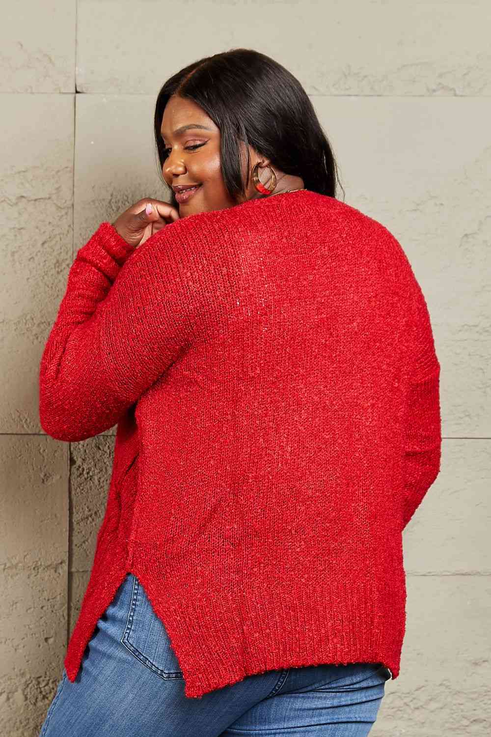 Heimish By The Fire Full Size Draped Detail Knit Sweater (M or 1x)