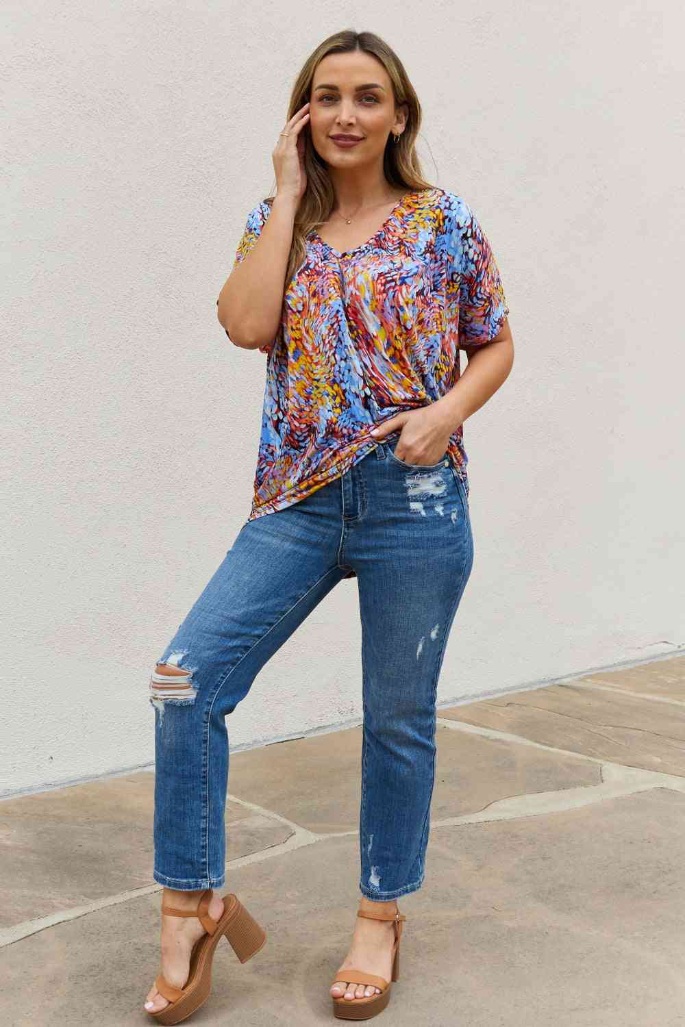 Be Stage Printed Dolman Flowy Top (S or M)