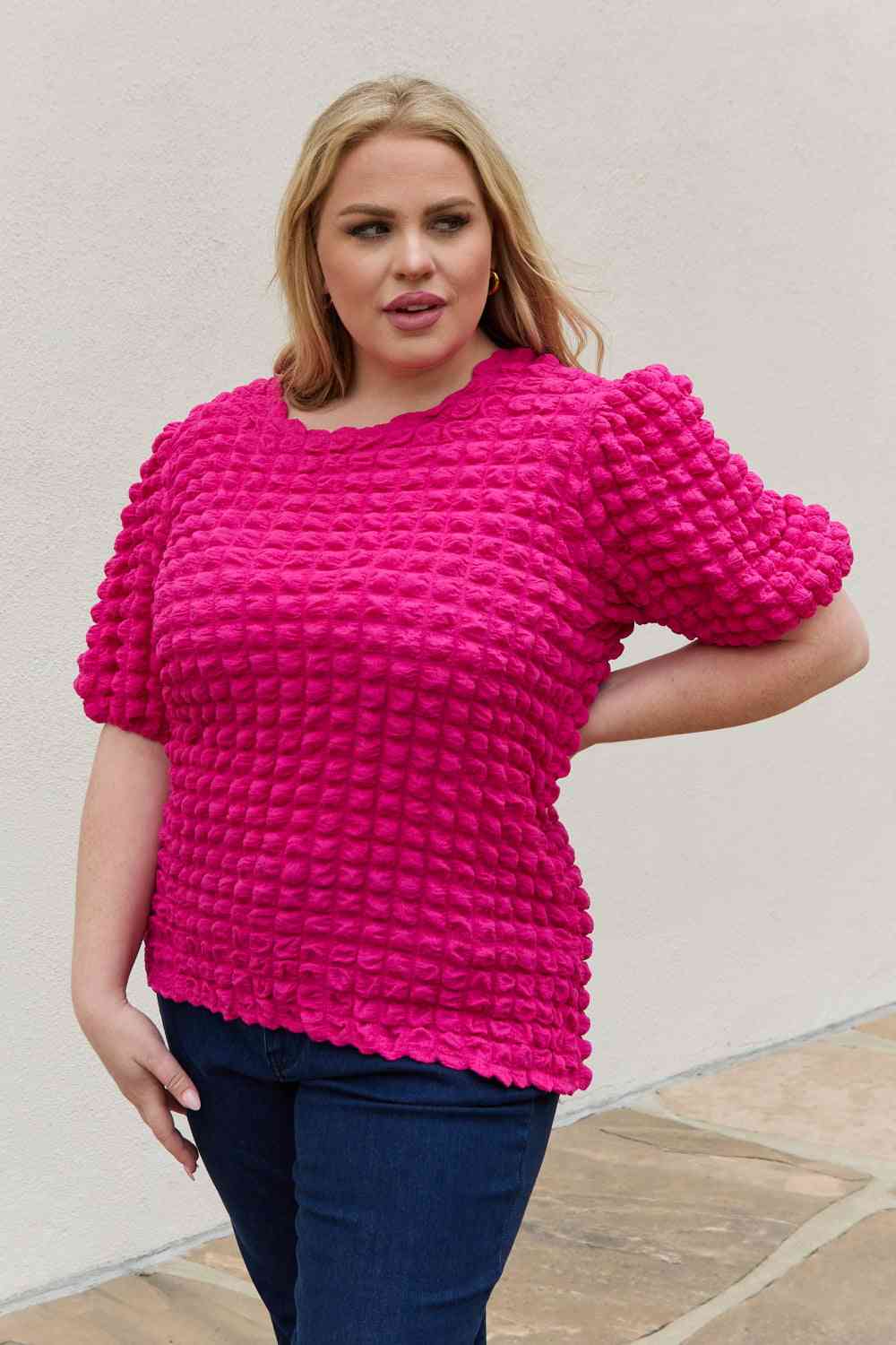 And The Why Bubble Textured Puff Sleeve Top (S, M, XL or 1X)