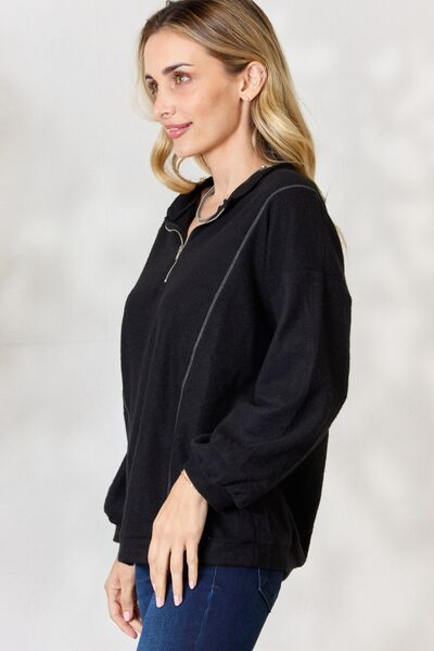 BiBi Half Zip Brushed Terry Long Sleeve Top (S, L or XL)