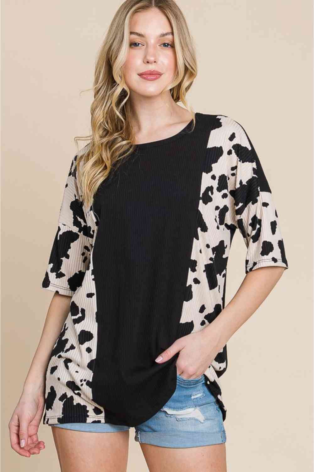 BOMBOM Rodeo Love Ribbed Animal Contrast Tee (S, M or XL)