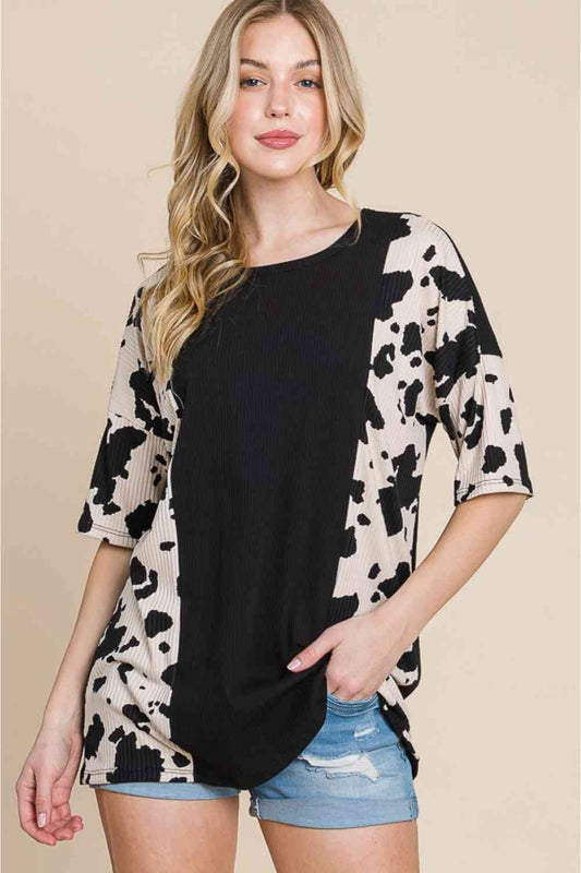 BOMBOM Rodeo Love Ribbed Animal Contrast Tee (S, M or XL)