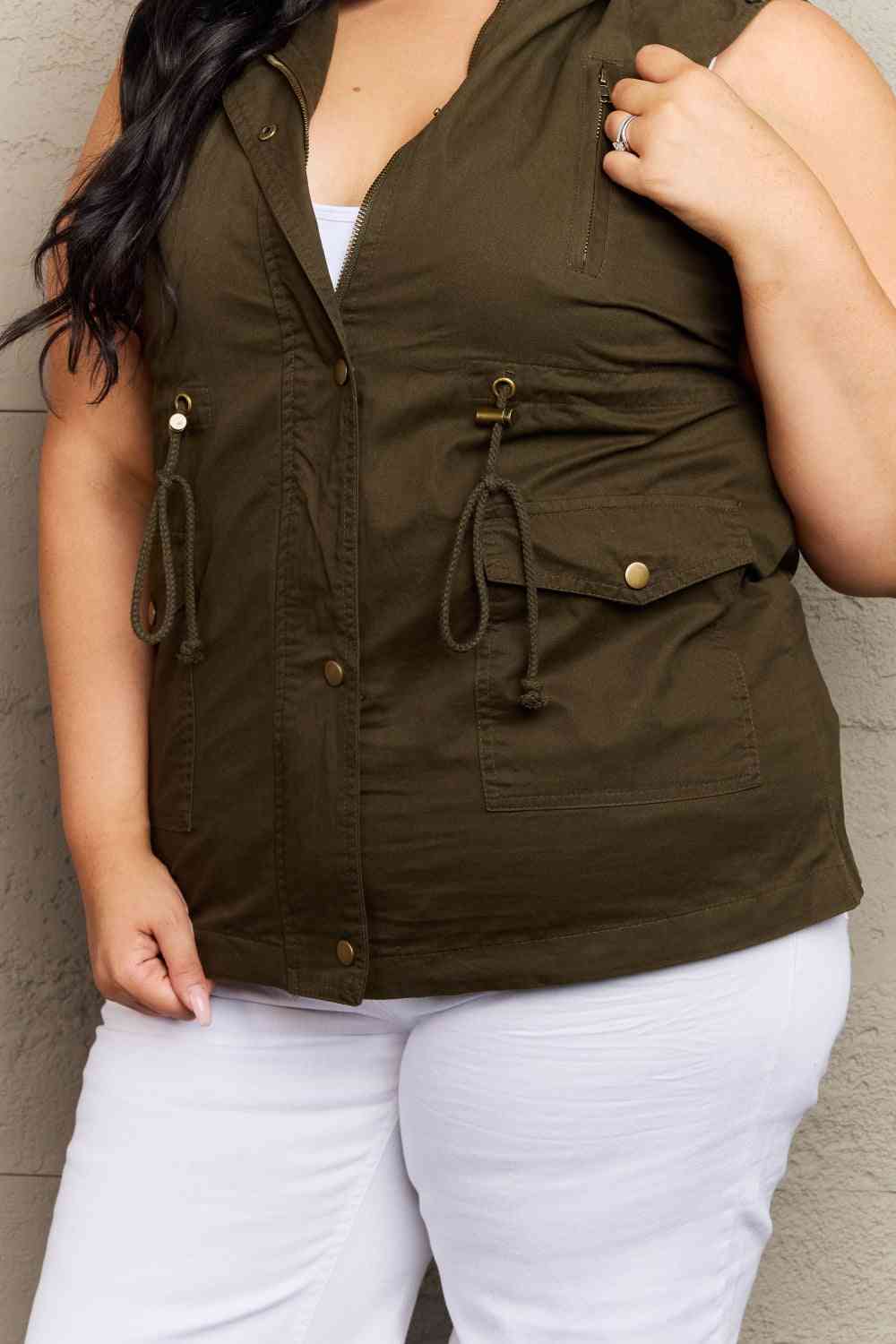 Zenana More To Come Full Size Military Hooded Vest (S, L or XL)