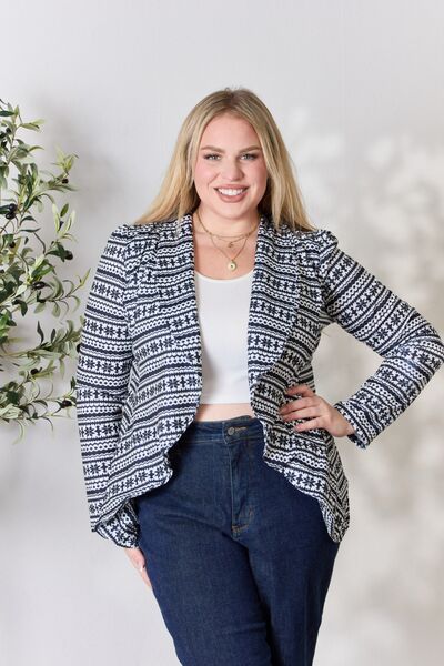 Heimish Full Size Open Front Printed Blazer (2x or 3x)