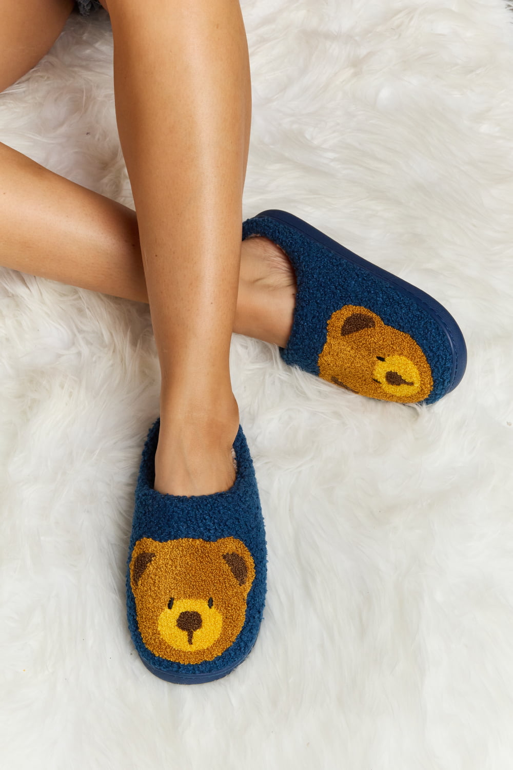 Melody Teddy Bear Print Plush Slide Slippers (Color Options)