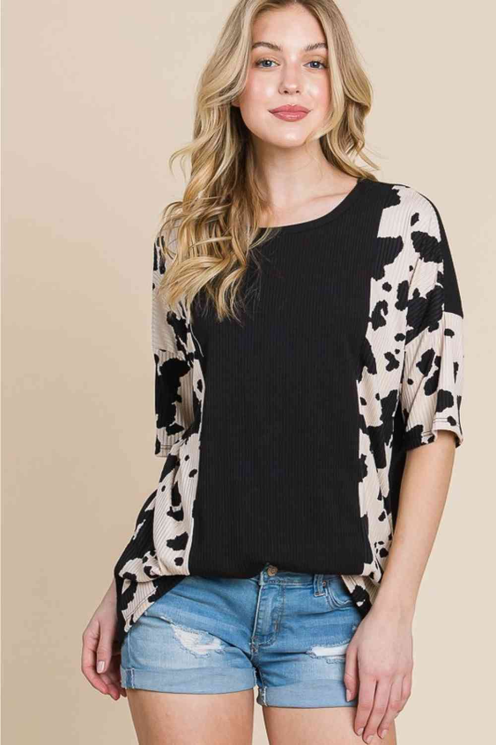 BOMBOM Rodeo Love Ribbed Animal Contrast Tee (S, M or XL)