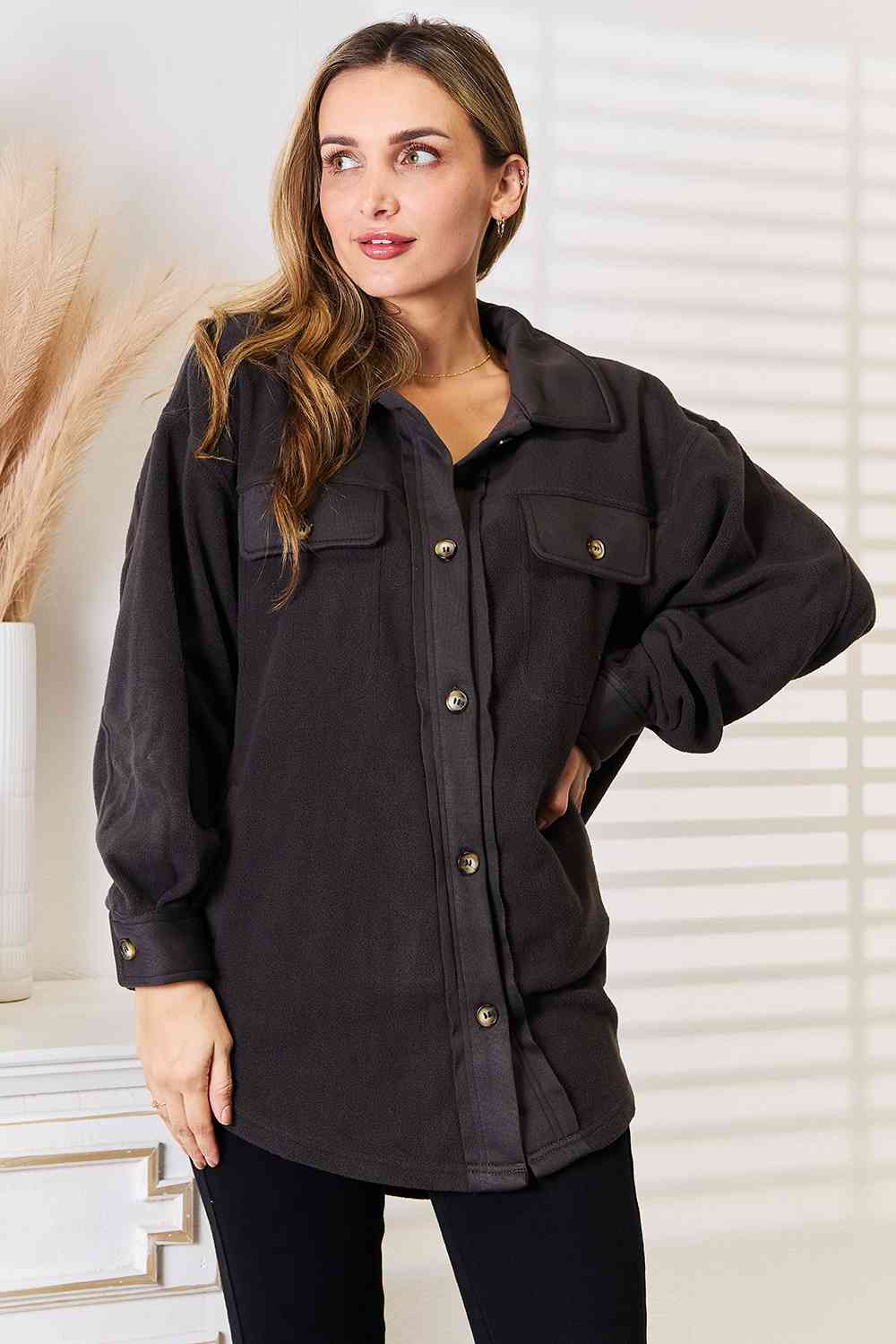 Heimish Cozy Girl Full Size Button Down Shacket (S, 1x or 2x)