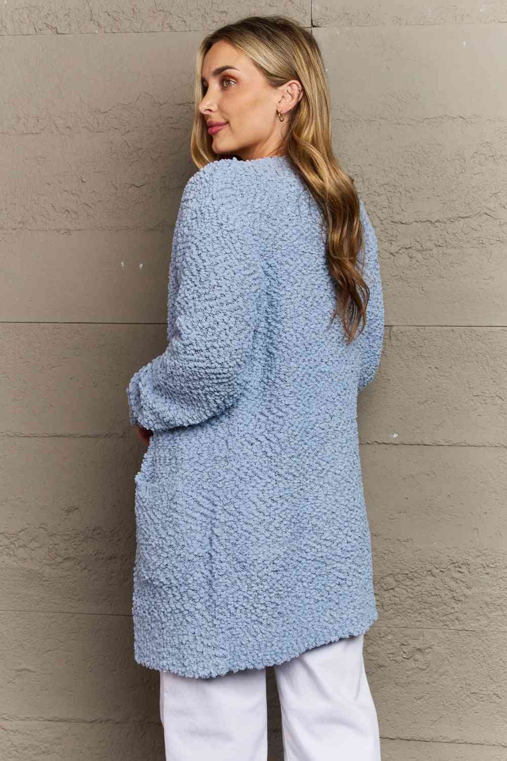 Zenana Falling For You Open Front Popcorn Cardigan (XL or 1X)