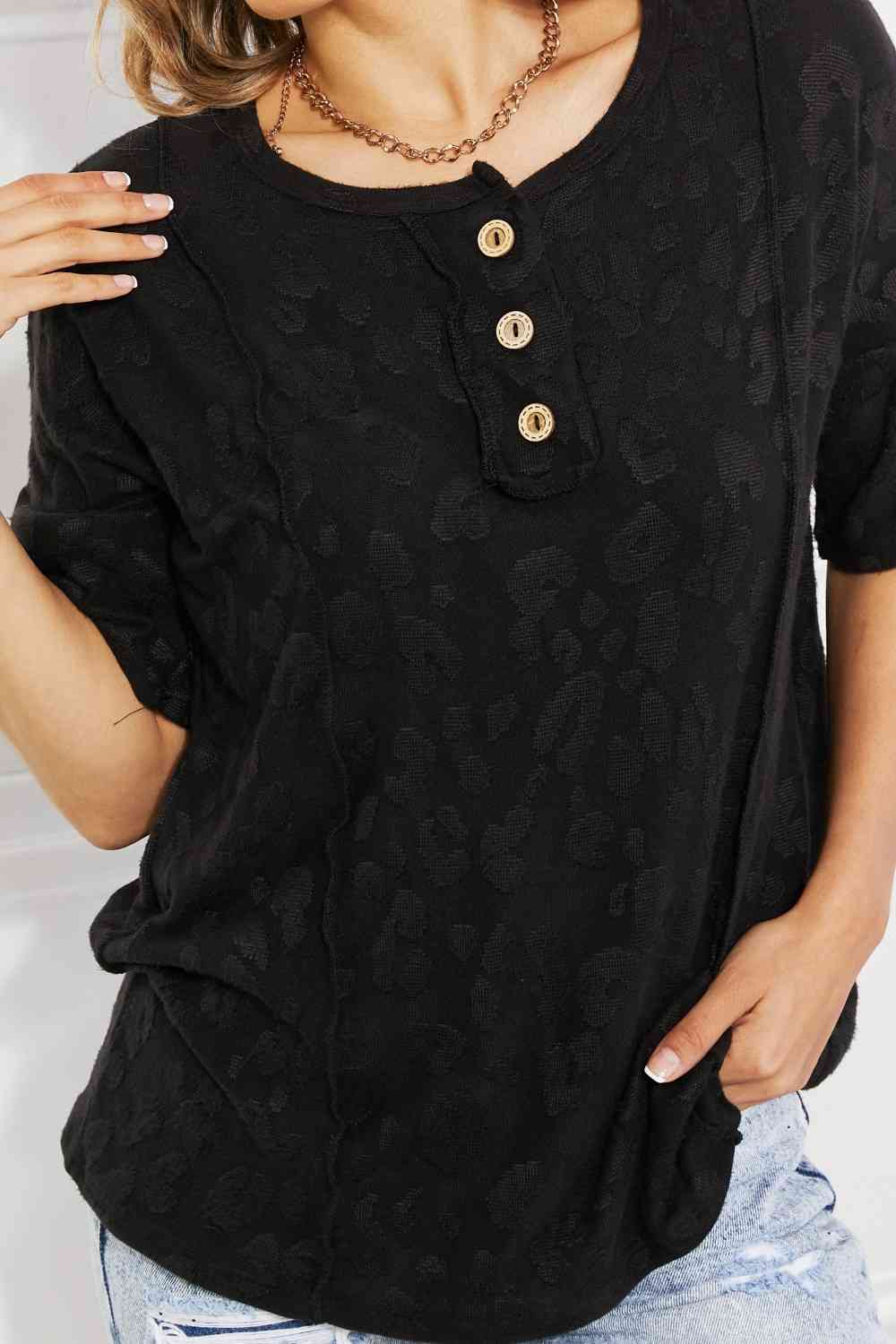 BOMBOM At The Fair Animal Textured Top in Black (S or M)