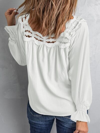 Cutout Square Neck Long Sleeve Blouse (Color Options)