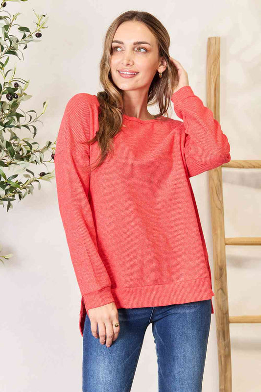 Basic Bae Round Neck Drop Shoulder Slit Sweatshirt (S or XL)