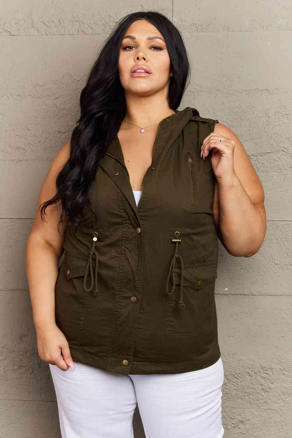 Zenana More To Come Full Size Military Hooded Vest (S, L or XL)