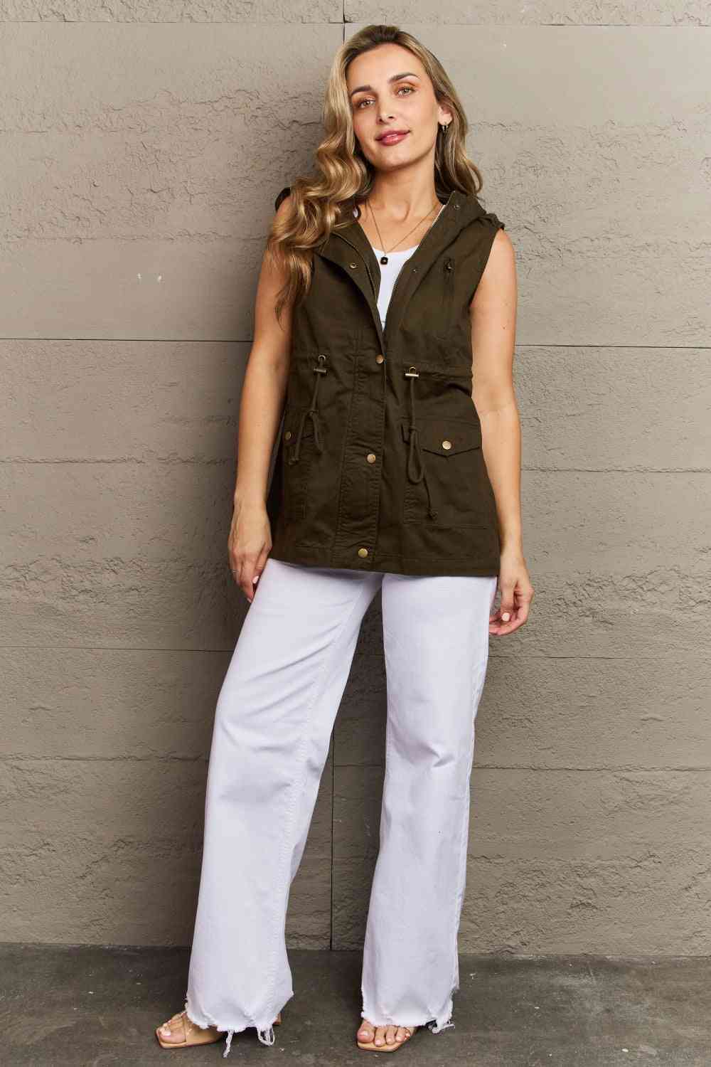 Zenana More To Come Full Size Military Hooded Vest (S, L or XL)