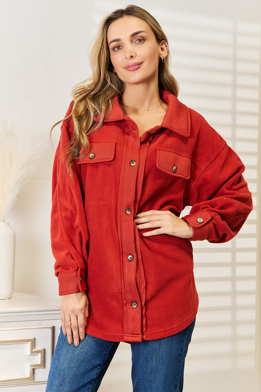 Heimish Cozy Girl Full Size Button Down Shacket (M, L or 2x)