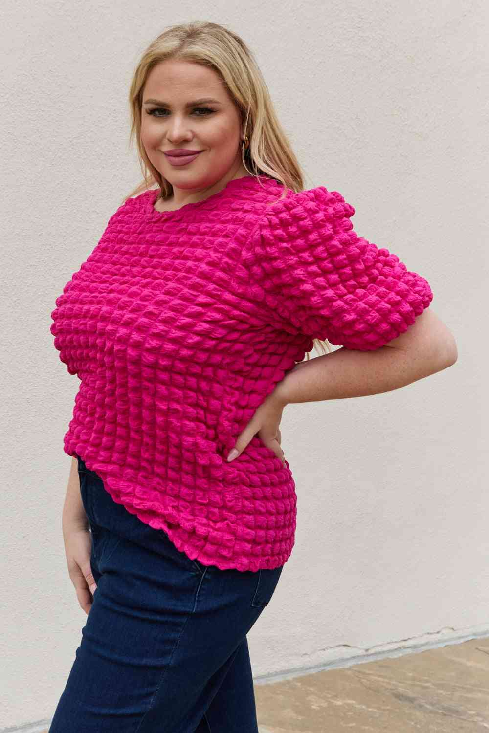 And The Why Bubble Textured Puff Sleeve Top (S, M, XL or 1X)