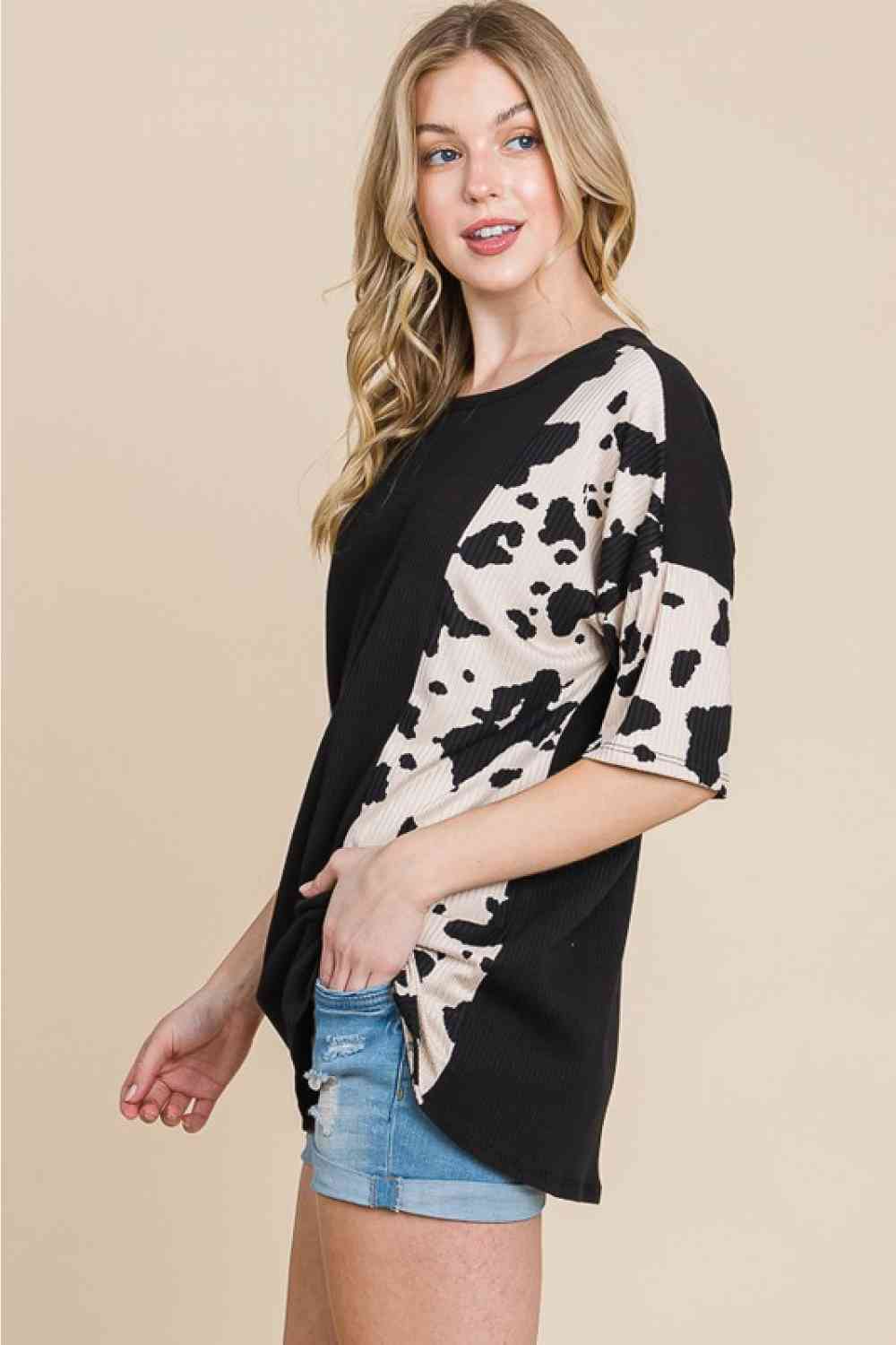 BOMBOM Rodeo Love Ribbed Animal Contrast Tee (S, M or XL)